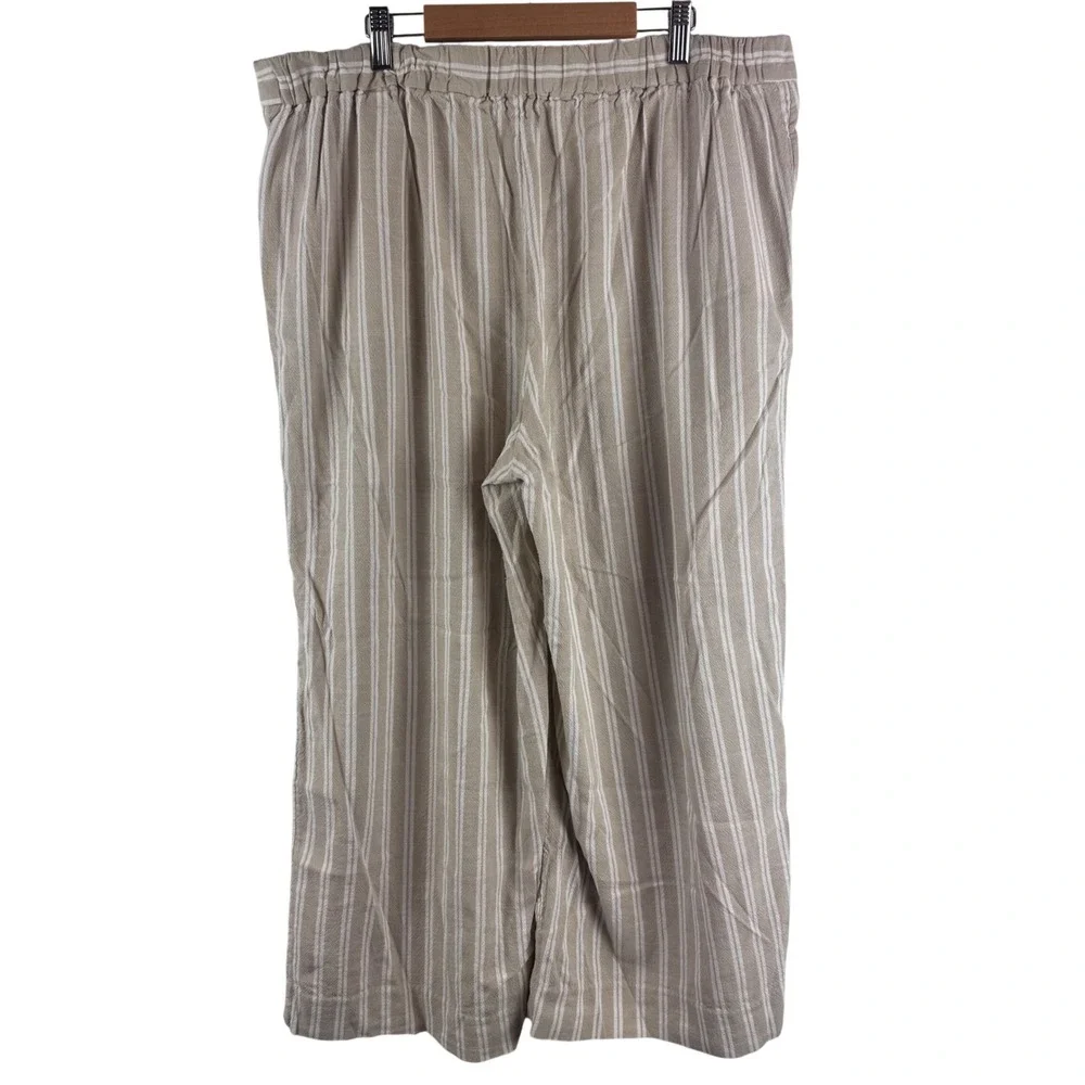 Banana‎ Republic Rowan Wide Leg Pants Womens 16 Beige White Striped High Rise